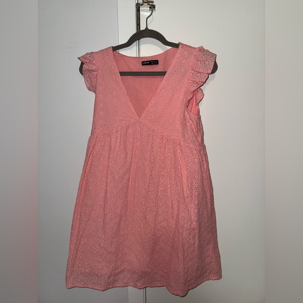 SHEIN Pink Eyelet Dress
